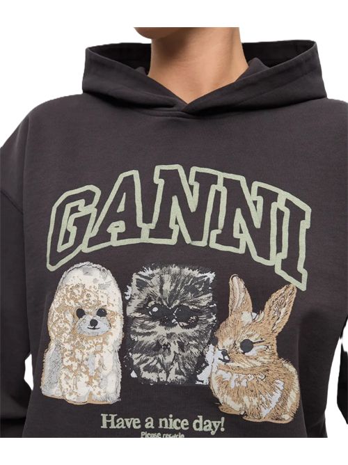 GANNI Felpa con cappuccio e logo animals Ganni | T4270PHANTOM 252